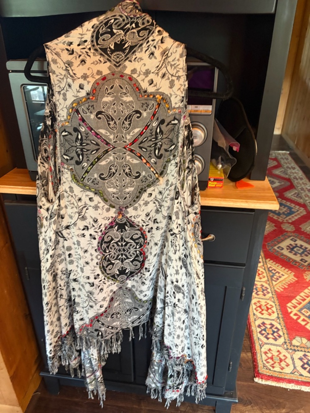 Black Floral Paisley Fringe Scarf Vest